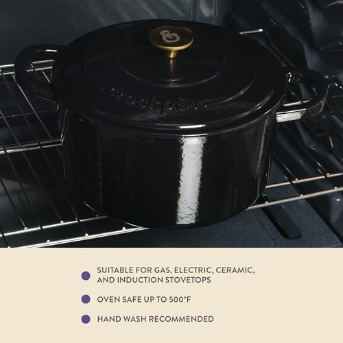 Crock Pot Artisan 7-Quart Round Cast Iron Dutch Oven with Lid – Black Enamel Finish, Gold Knob, Durable Heavy-Duty Cookware for Slow Cooking, Baking, and Roasting - Image 5