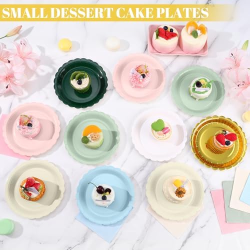 NatNarr 30 Pk Blue Dessert Cake Plates 7" Scalloped Light Blue Paper Plates - Image 5