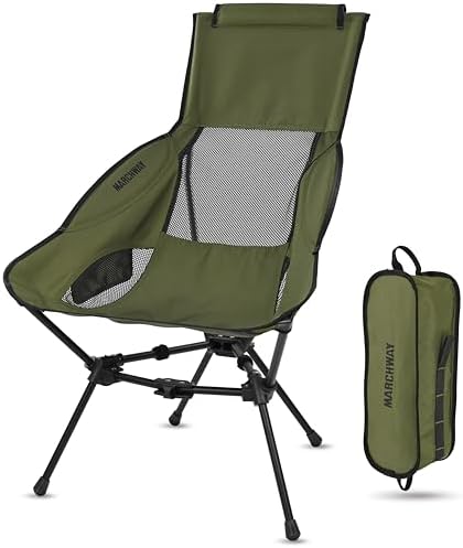 MARCHWAY Lightweight High Back Folding Camping Chair with Head Support by MARCHWAY