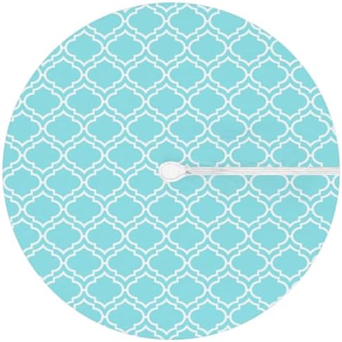 Fitted Round Tablecloth with Umbrella Hole and Zipper Aqua Blue Moroccan Outdoor Elastic Table Cloth 45"-56" Oil-Proof Waterproof Patio Table Cover for Dining Picnic Party - Image 6