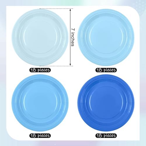 Breroa 72 Pcs Gradient Blue Paper Plates 7 Inch Bulk Blue Plates Disposable - Image 2