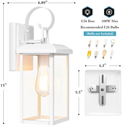 BesLowe 2-Pack 15” Outdoor Wall Light Fixtures, Modern Porch Sconces, White - Image 6