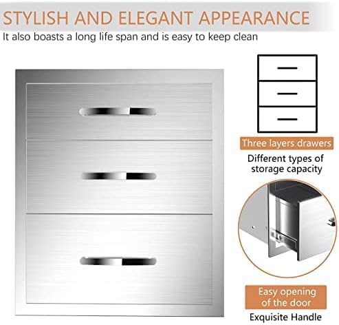 Outdoor Kitchen Drawers Stainless Steel 3-Drawer BBQ Drawer Enclosed Built-in Drawer Flush Mount For Outdoor Kitchens & BBQ Islands,20Wx23Dx27H - Image 6
