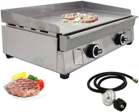 INTSUPERMAI Commercial Grill Griddle LPG Countertop Griddle Flat Top Grill Hot Plate Stove Stainless Steel Teppanyaki Grill Plate Size 28.94×16.14inchfor Restaurant Kitchen Camping Outdoor BBQ 2800Pa by INTSUPERMAI