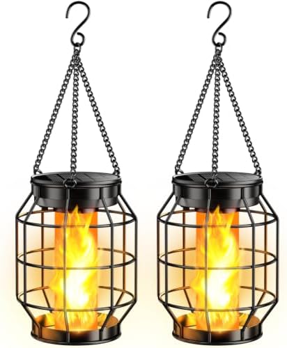 KOOPER Solar Lanterns Outdoor Waterproof, Upgraded Flickering Flame Hanging Solar Lights Outdoor Decorative, Metal Outdoor Hanging Lantern for Yard Patio Porch Garden Decor, Gift for Women Mom 2 Pack by KOOPER