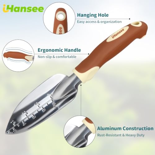 Brown Garden Tool Sets, Aluminum Gardening Hand Tool Kit 4-Piece - Image 6
