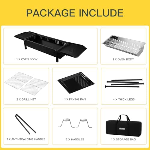 comzenz 35’’ Portable Charcoal Grill Folding BBQ Grill for Outdoor Grilling Cooking Camping Hiking Picnics Tailgating Backpacking Party, With Storage Bag & Non-Stick Frying Pan, Matte Black - Image 5