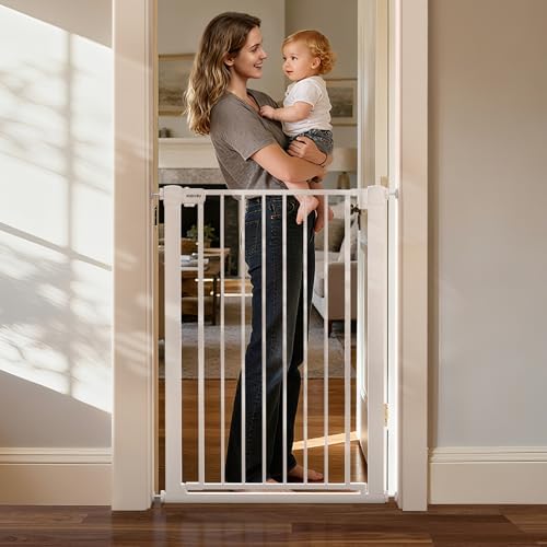 43 inch Tall Safety Dog Gate Adjustable 29.7-45.2 inch Extra-Wide Metal Pet Gate Drill-Free Pressure-Mount Installation kit Self-Closing Cat Gate for Stairwells、Doorways（White） by Unknown