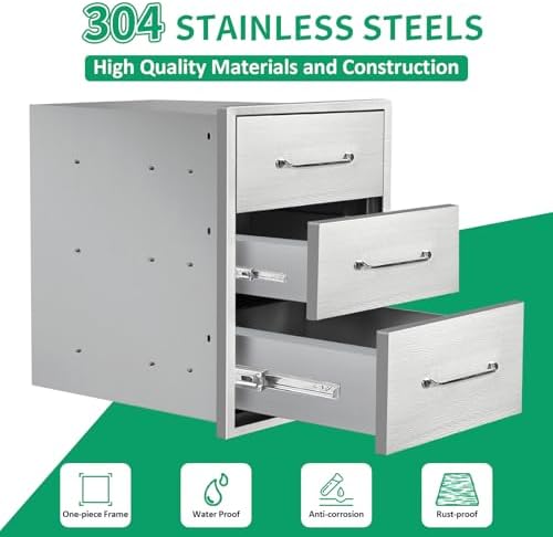 Outdoor Kitchen Drawers 16" W x 21" H x 23" D Stainless Steel Triple Drawers with Ergonomic Handle for BBQ Island, Patio Grill Station & Outdoor Kitchen Cabinets - Image 3