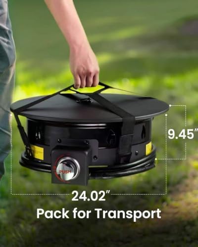 Ciays Large Propane Fire Pit 24 Inch, Gas Fire Pit with Grill Grate, Folding Legs, Hose Hooks, Propane Tank Holder, Cover & Carry Strap, Portable Outdoor Fire Pit for Camping, 58,000 BTU - Image 7