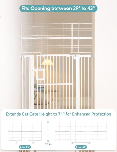 No Pawblems 71" Extra Tall Pet Gate, 29"-43" Wide Pressure Mounted, White - Image 6