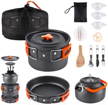 aiGear Camping Cookware with Pot Pan Kettle Cutlery Tableware 1-2 People by aiGear