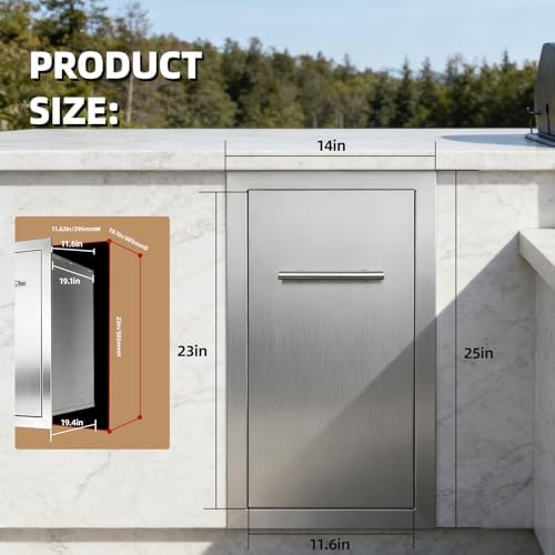 Pull-Out Trash Can Drawer Cabinet 14" x 25.7" x 19.4" Stainless Steel Outdoor Kitchen Trash Cabinet, Flush Mount BBQ Island Trash Drawer for Patios & Grilling Stations - Image 5