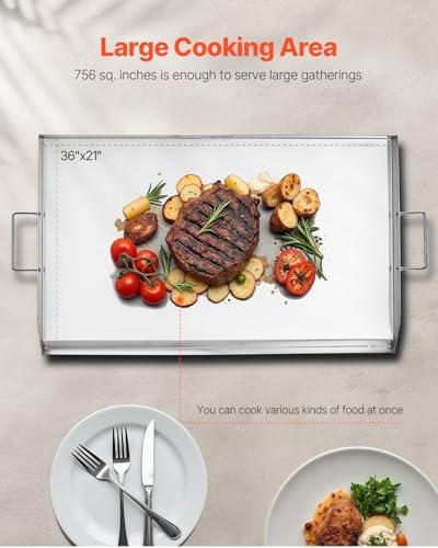 VEVOR Stainless Steel Griddle, 36x22 inch Universal Flat Top Rectangular Plate, Gas Grill Griddle for BBQ Grill, Teppanyaki, Portable Family Cookware with Handle, for Camping Tailgating Party - Image 4
