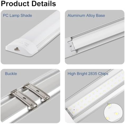 2 Packs 8FT LED Batten Light with 0.5m Cable, Ultra-Thin Ceiling Surface Mounted Light, 80W, 5000K, IP20, LED Ceiling Lamp for Garage, Shop, Hallway, Office, Market - Image 4