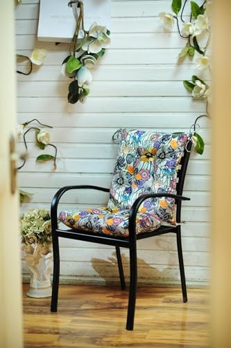 Patio Cushion, Rocking Chair Cushion, Tufted Pads, Set of Upper and Lower with Ties Pack of 2 (2 Sets) - Back 19"×16.5", Seat 16.5"×16.5" (Black Purple Flowers) - Image 5