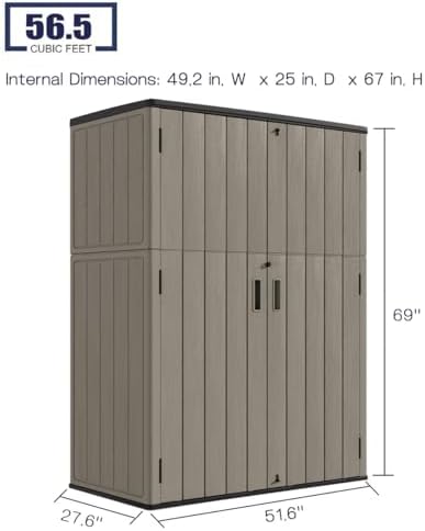 KINYING Outdoor Vertical Storage Shed,57 Cu.ft Outdoor Storage Cabinet Waterproof,Resin Sheds & Outdoor Storage Clearance for Garden,Patio,Backyard,Lockable (Brown) - Image 4