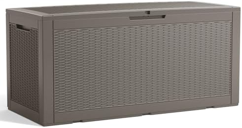DRATO 120 Gallon Deck Boxes Outdoor Waterproof, Resin Large Lockable Storage Box with Lid, Outdoor Storage Bench Patio Cushions Furniture, Garden Tools, Pool Accessories (Grey, 120 Gallon) by DRATOprovidesawarmandcozy