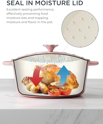 Enameled Cast Iron Dutch Oven, 4.5QT Pot with Lid, Gentle Pink - Image 3