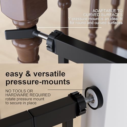 29-51 inches Extra Wide Metal Baby Gate for Stairs/Doorways, 30 inches Tall Pressure Mounted Pet Gates, Auto-Close Child Safety Gate, No Drilling Easy Walk-Through Dog Gate Indoor, Black - Image 5