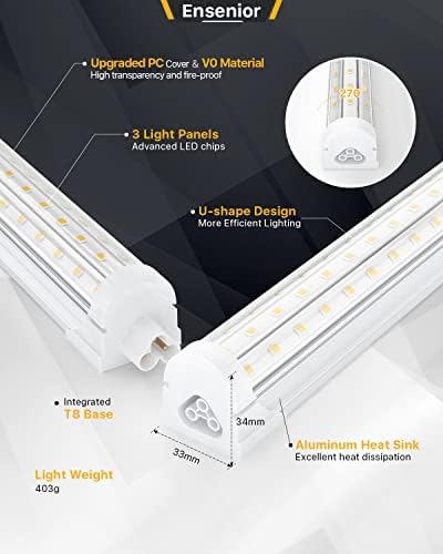 Ensenior 8FT LED Shop Lights, 6000K T8 Commercial Bay Lighting, 10 Pack - Image 4