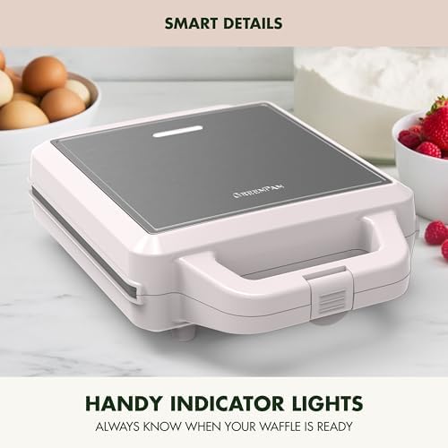 GreenPan Advanced Waffle Maker, 4-Square Belgian & Classic Waffle Maker, PFAS-Free Ceramic Nonstick, Cool-Touch Handle, Overheat Protection, Easy Clean, Clay - Image 6