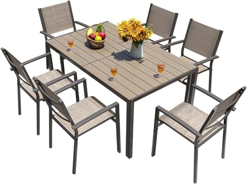 Homall 7 Pieces Patio Dining Set, Metal Outdoor Dining Set for 6, Brown by Homall