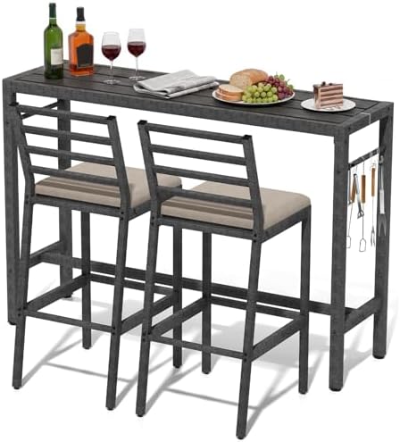 3Pcs Outdoor Patio Bar Set, 55" Rectangular High Top Table & Chair Set by Liskanap