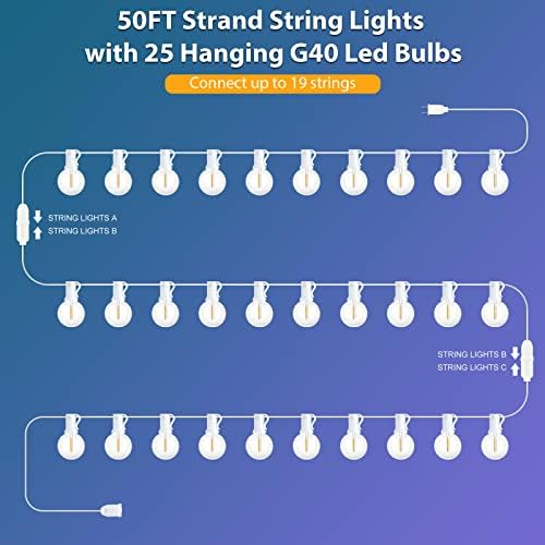 Mlambert 100Ft(2x50Ft) Outdoor String Lights, G40 Globe Patio Lights with 50+4 Waterproof Hanging LED Bulbs for Party Cafe Camping Outside-White Wire - Image 5