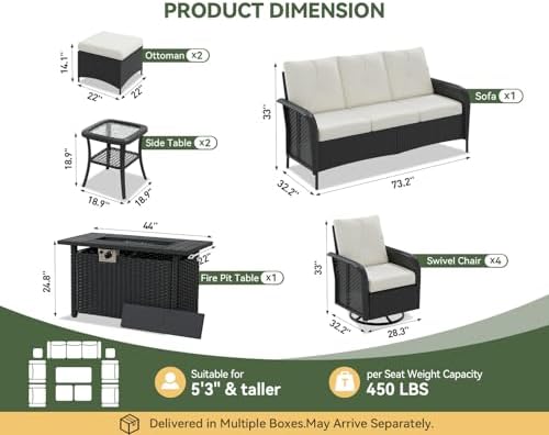 Aoxun 10-Piece Wicker Rattan Patio Furniture Set with 44" Fire Pit Table - Image 3