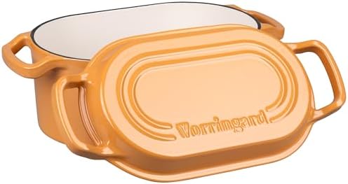 VORRINGARD Oval Dutch Oven Pot with Lid, Enamel Coating Cast Iron Bread Pans for Homemade Sourdough Bread Baking, Cooking, 4 Quart, Yellow - Image 4