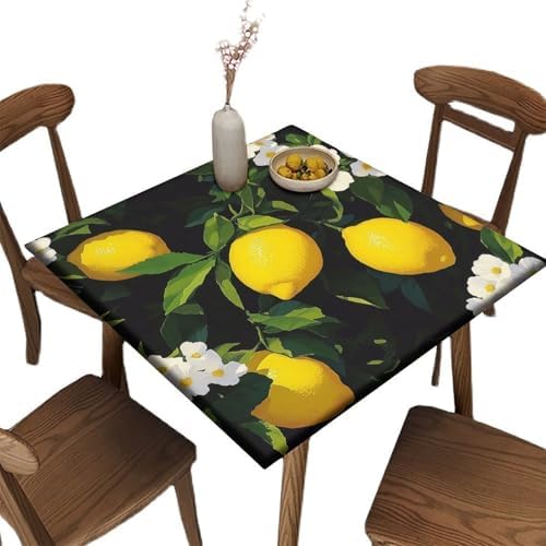 Fitted Square Tablecloth with Elastic Solid Color, Lemon Grove Pattern Printed on Oilproof Fitted Picnic Table Cover, Ideal for Weddings Birthdays Events, Fit for 48" x 48" Square Tables by JRBSZMI2