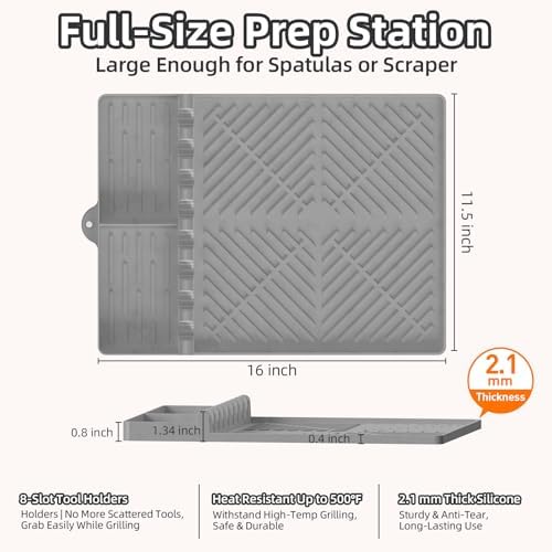 Thickened 16x11.5 Silicone Mat for Blackstone Griddle, Non-Slip Spatula Holder Mat with Grease Drip Pad, Heat-Resistant Outdoor Counter BBQ Accessory, Ideal Gifts for Men, Gray - Image 5