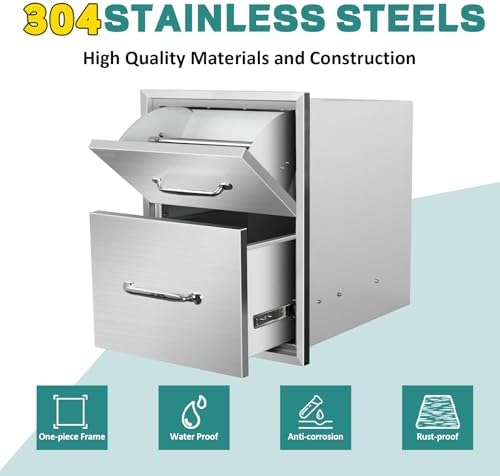 Outdoor Kitchen Drawers with Paper Towel Holder, 16" W x 20" H x 20" D, Stainless Steel Paper Towel Drawer with Flush Mount Access Drawers for Outdoor Kitchen Island and Patio Grill Statio - Image 3