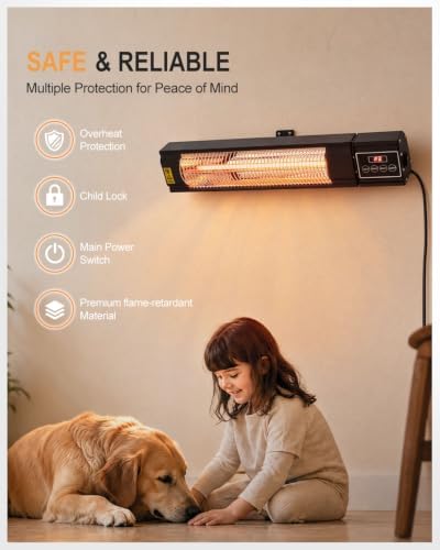 Carbon Ffiber Patio Heater, 1500W, IP65 Approved, Odorless, Wall-Mounted Heater with Remote, 15 Second Fast Heater Indoor/Outdoor for Patio, Restaurant, Backyard, Garage, Decks - Image 3