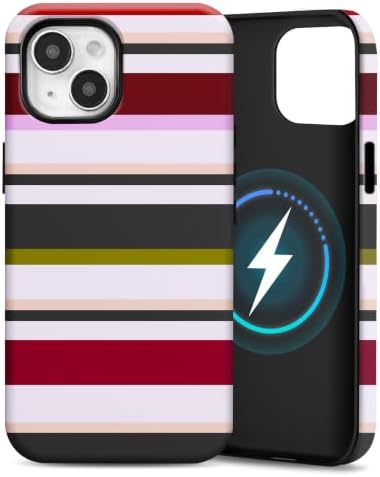 for iPhone 15 Plus Case, Magnetic Matte Frosted Dual-Layer Striped Phone Case for Women, Retro Aesthetic Cover Compatible with MagSafe Accessories - Retro Vineyard by YKCZL