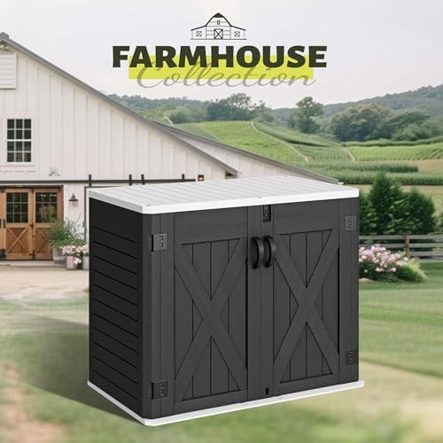 YITAHOME Outdoor Resin Storage Sheds with X-Shaped Lockable Door, 39 in Height Lockable Waterproof Horizontal Shed w/o Shelf, Easy to Assemble Shed Storage for Garden Tools, Dark Gray - Image 2