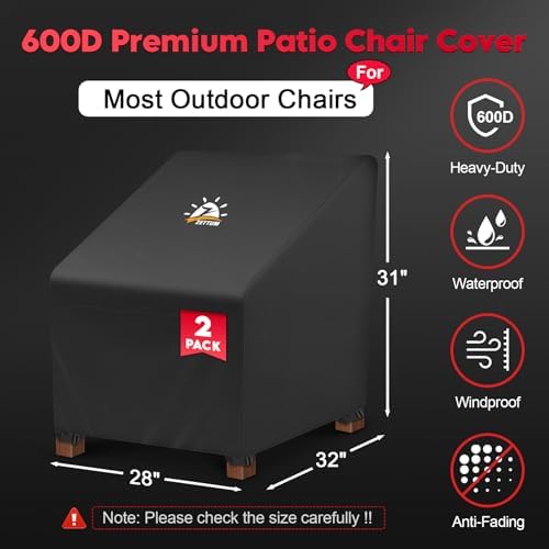 Zettum Patio Chair Covers 2 Pack - 600D Outdoor Lounge Deep Seat Cover Waterproof Heavy Duty, Lawn Furniture Cover for Wicker Chair, Swivel Chair, Rocking Chair, Single Sofa Chair - 28 x 32 x 31 Inch - Image 2