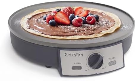 GreenPan Advanced 12" Crepe Maker, Ceramic Nonstick PFAS-Free Coating, Adjustable Temperature Control, 400°F Heating, Batter Spreader & Crepe Turner Included, Graphite by GreenPan