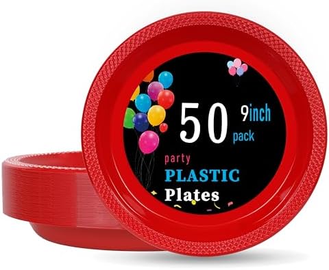 WELLIFE Red Plastic Plates 9 Inch 50 Count by WELLIFE