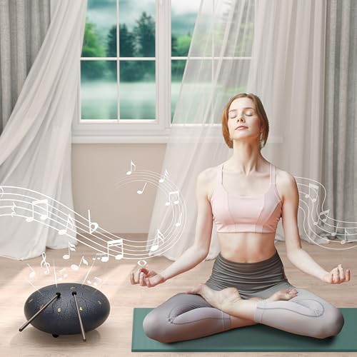 Rain Drum for Outside Garden, 8 Inches 11 Notes Steel Tongue Drum, Waterproof Meditation Rain Chime, Musical Instruments for Adult Gift with Bag, Music Book, Mallets (Navy Blue) - Image 5