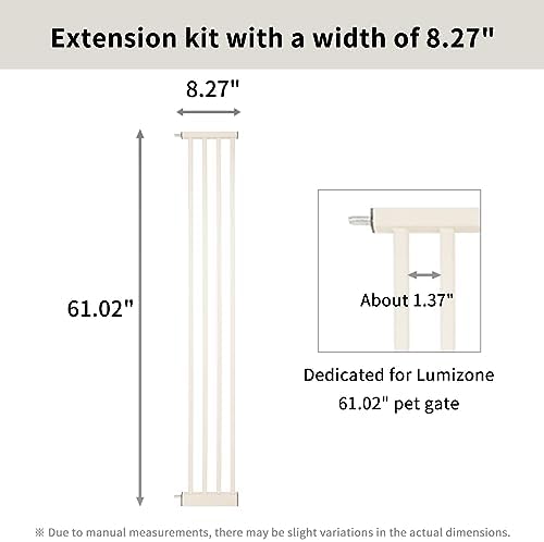 Lumizone 61.02" Extra Tall Pet Gate Extension Kit 8.27" Wide Cream - Image 2
