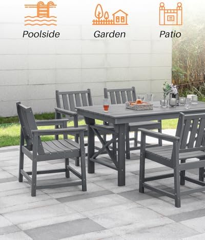 7 Pieces HDPE Outdoor Dining Set, Patio Dining Set with Umbrella Hole, All Weather Outdoor Dining Table Sets for 6, HDPE Patio Furniture Sets for Deck, Backyard, Lawn, and Poolside, Smoke Gray - Image 6