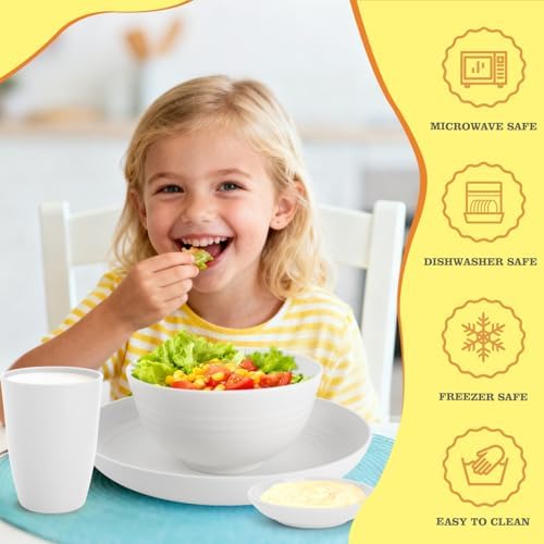 Wheat Straw Plates and Bowls Sets of 16，Unbreakable Dinnerware Sets for 4, Microwave & Dishwasher Safe Kids Dish Set for Kitchen, Outdoor, Camping, Party, RV- White - Image 4