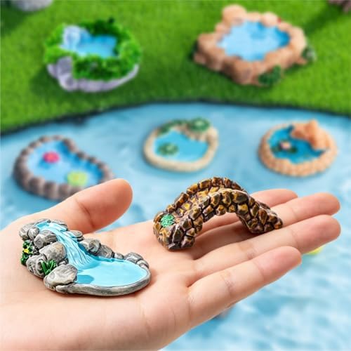Mini Fairy Garden Accessories Furniture Outdoor Miniature Bridge Pond Set - Image 3