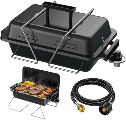BESTFIRE Portable Propane Gas Grill with New 2-in-1 Valve - Compatible with Large Tank & Small Cylinder, Gas Grill with Foldable Legs & Adjustable Regulator,Heavy Duty, Perfect for Outdoor Camping by GrillsOutdoorCooking