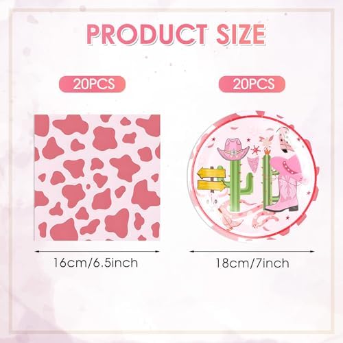 40PCS Pink Western Cowgirl Birthday Party Decoration Western Paper Dessert Plates and Napkins Set Cowgirl Birthday Party Decorations for Girls Cowboy Birthday Baby Shower - Image 2
