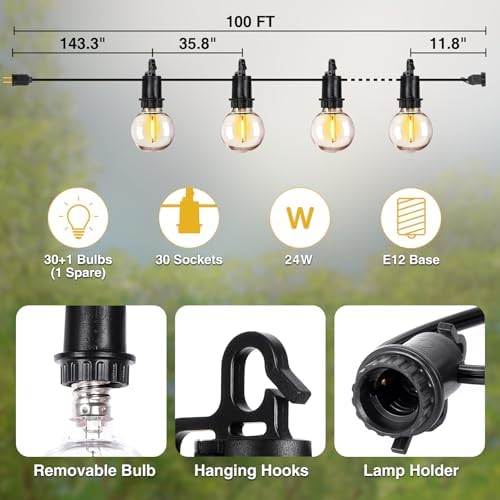 ZJOJO 100FT Outdoor String Lights, Outdoor Lights for Patio - Image 3