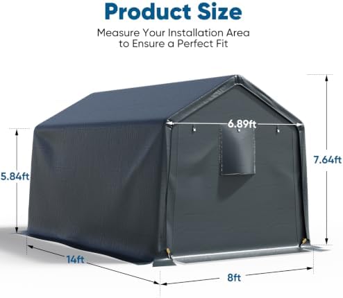 Quictent Heavy Duty 8x14FT Carport Storage Shelter with Roll-Up Door&Vents - Image 2