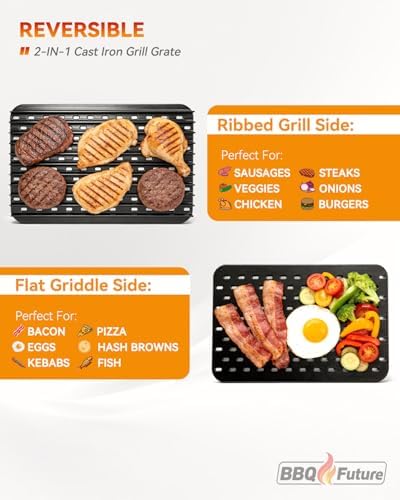 Cast Iron Grill Sear Grate for BAC772, 18.25" x 11.5" Reversible Grill Grate Accessory for Traeger, Weber, Charbroil, Pit Boss and Most Pellet, Gas & Charcoal Grills, Non-Stick Perfect Sear Marks - Image 4
